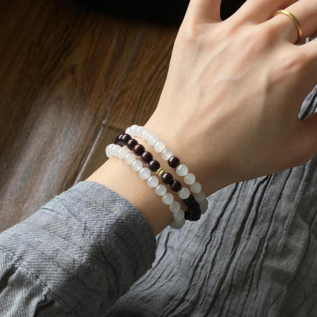 Original Rosewood & White Jade Bracelet – Three-Strand Unisex Design