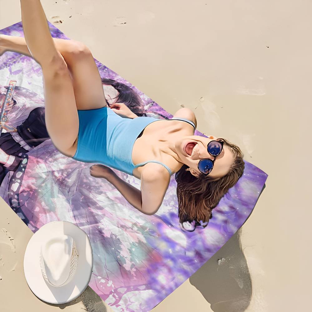 Anime Demon Slayer Kochou Shinobu Microfiber Beach Towel Absorbent Quick Dry Soft Yoga Swimming Resort Mountain Climbing Towel