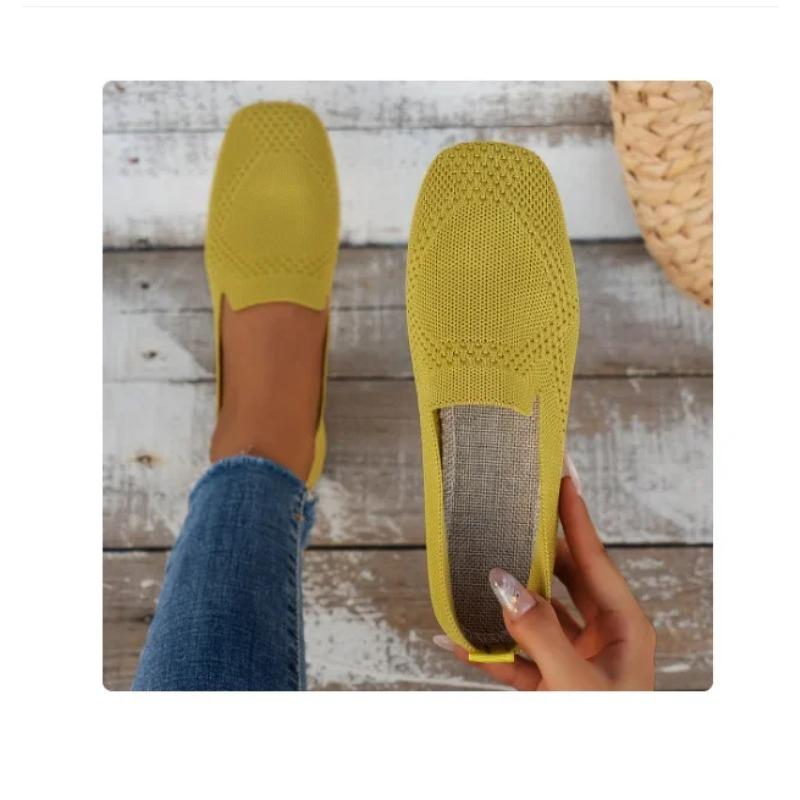 Solid Color Square Mesh Loafers Shallow Women Flats Soft Bottom Knit Ballet Flats Shoes Casual Shoe