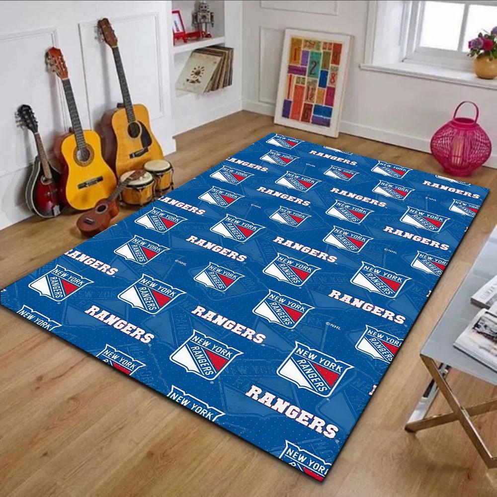 New York Rangers Logo Pattern Carpet Patterned Carpet, Non Slip Mat Suitable for Living Room and Bedroom Sofas