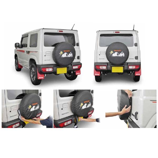 Spare Tire Cover for Jimny JB64W Snoopy Synthetic 1 Piece (175/80R16, 16-inch) - Design, Leather, Black,