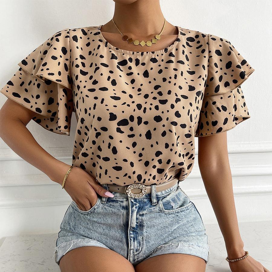 

Блуза с рукавами-бабочками в горошек Женская повседневная свободная футболка с пуловером в горошек и принтом