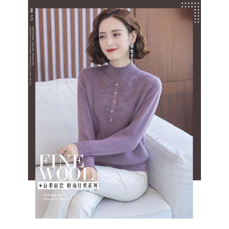 Autumn and winter women's new warm half-high collar base shirt, mother's wear, knitted thick sweater