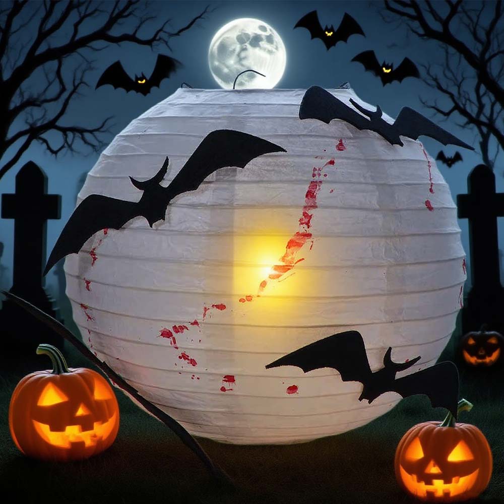 Foldable Halloween Paper Lantern Night Lamp Black Bat Handheld Lantern  Party Layout