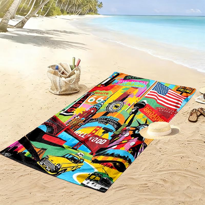New York City Pop Art Print Beach Towel, Large Soft Quick Dry Towel for Beach Camping Swimming