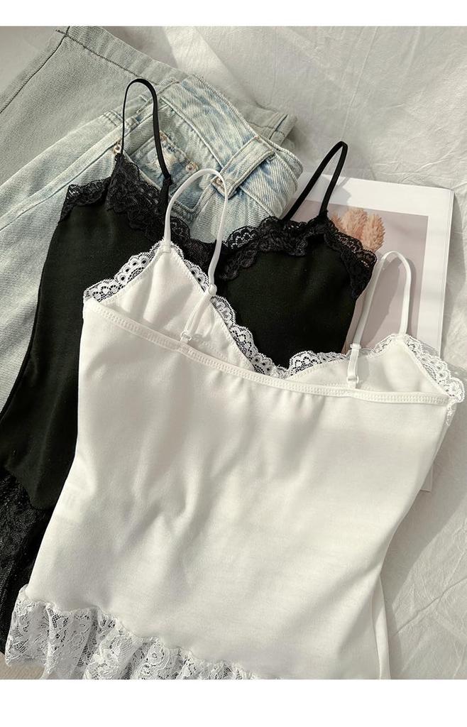 Stylowy Top na ramiączkach z Biustonoszem Top Tank Top z Warstwowym Biustonoszem Długi Top Cami z Regulowanymi Ramiączkami Darmowy [Youngfull] Dwukolorowe Miseczki, Koronka, Top, Sukienka,