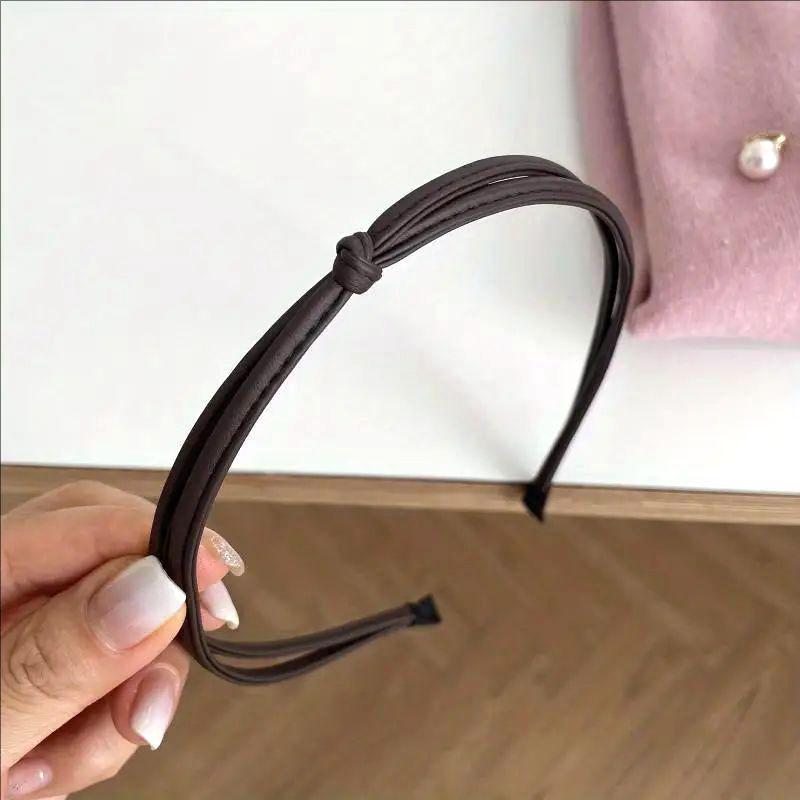 

Повязка на голову из искусственной кожи с узлом в корейском стиле: Однотонный, Простой и Универсальный для Выходов в Свет, Женский Аксессуар для Волос