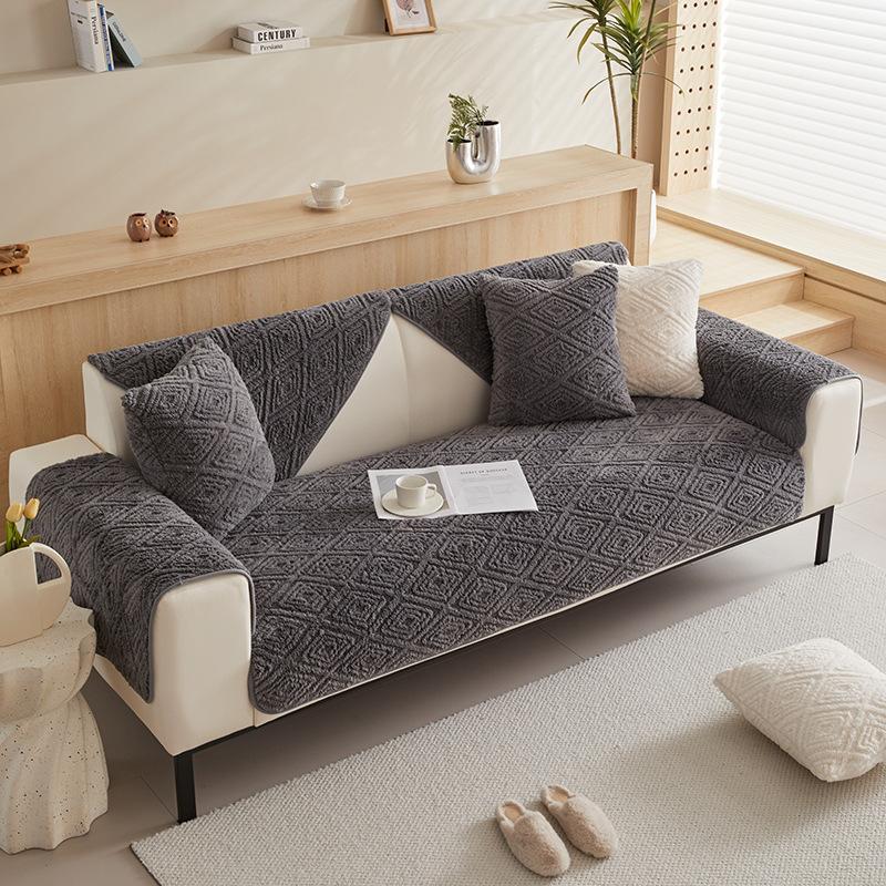 Winter Sofa Cushion Jacquard Cotton Velvet Modern Simple Non-Slip Sofa Cover Thickened Soft Warm Sofa Armrest Protection Towel