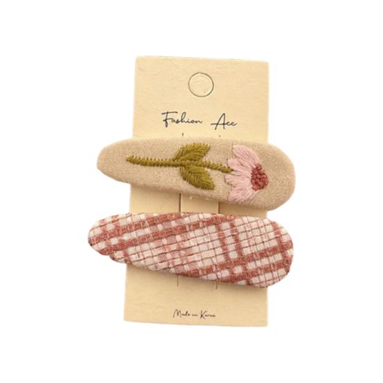 1 Pair Hairpins Rounded Edges Metal Stable Grip Hand-Embroidered Flower Pattern Wide BB Clip Side Bang Hair Accessories