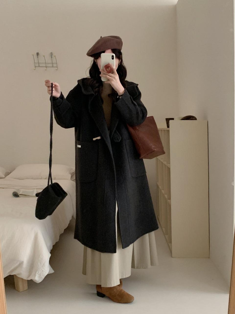 

Пальто из двусторонней шерсти средней длины и длинное, высокого класса, с перчатками, с капюшоном и рукавами-рожками, утолщенное и свободное шерстяное пальто M (120-70 kg)