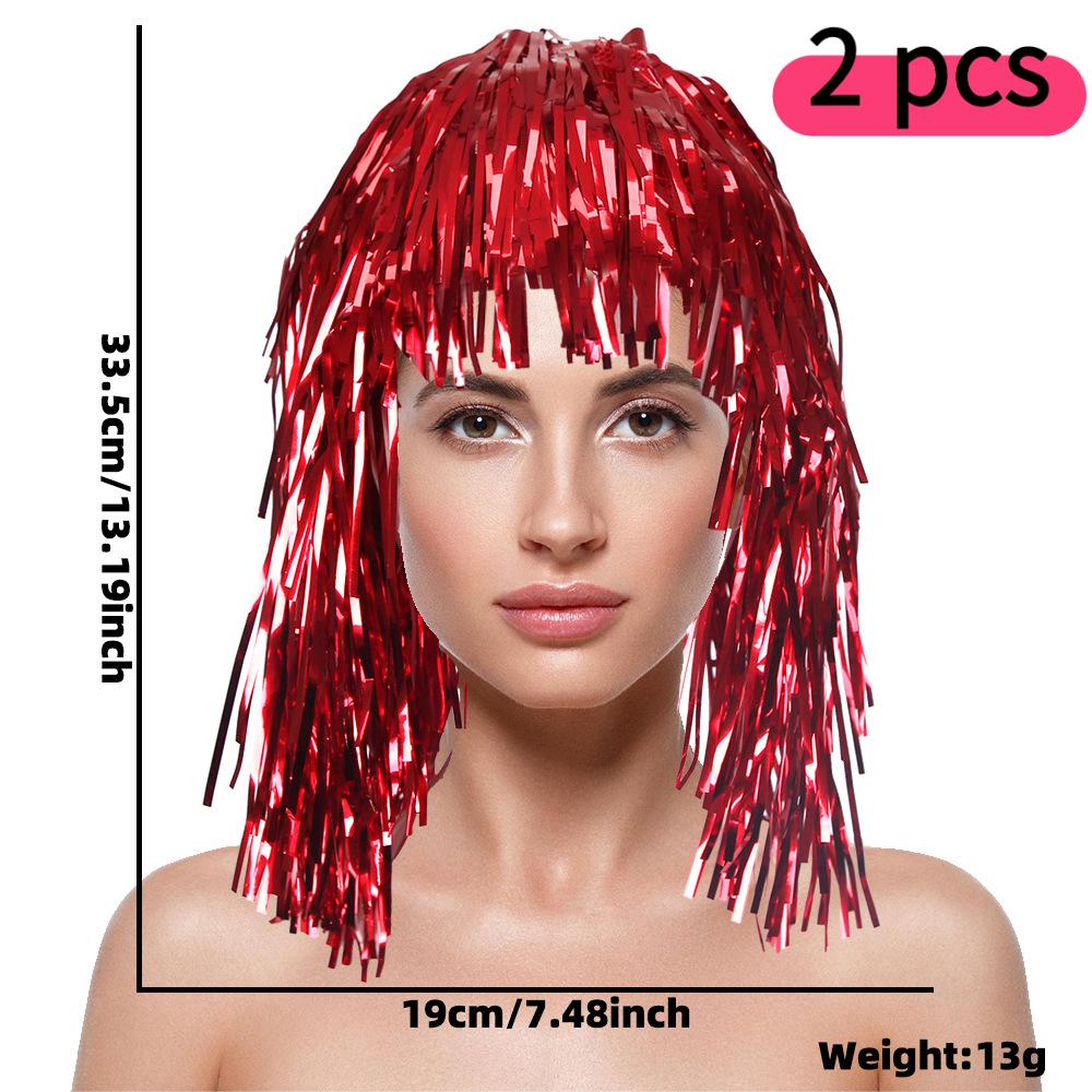 Sequin Wig Hat Birthday Party Gathering Sports Event Decoration Colorful Tassel Disposable Wig Prop Glitter Disco Masquerade