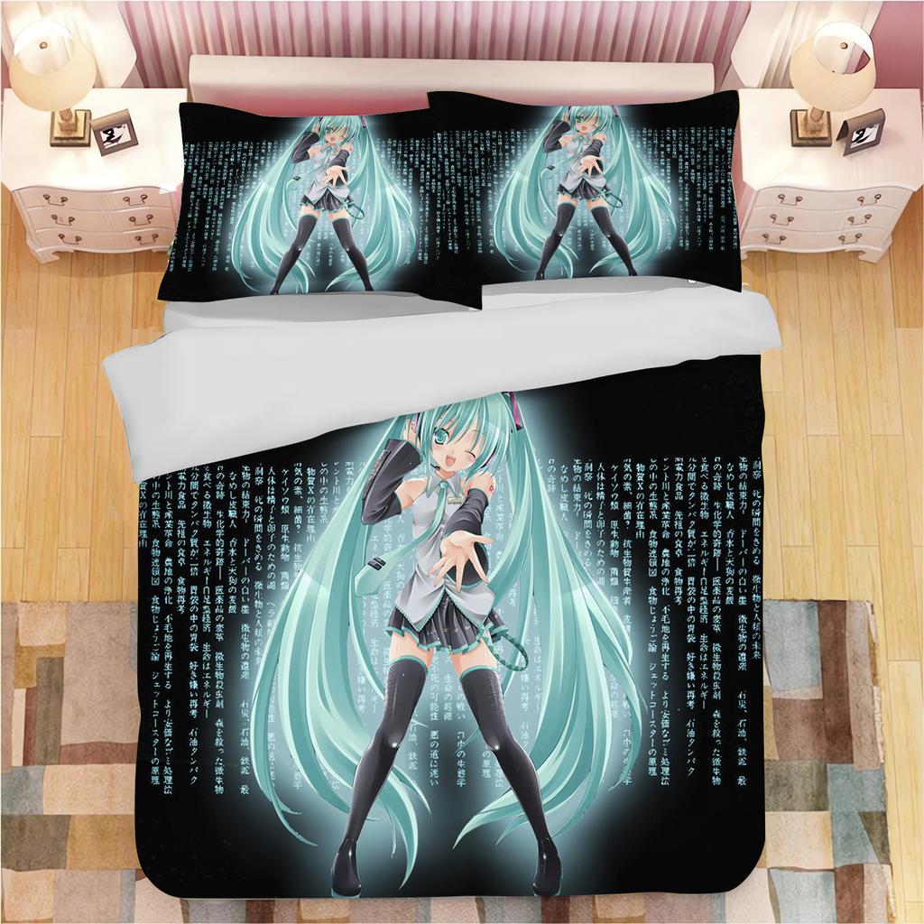 Cartoon Quilt Cover Second Dimension Hatsune Miku Cute Printed Bedding Anime  Polyester, Skin Friendly, Breathable