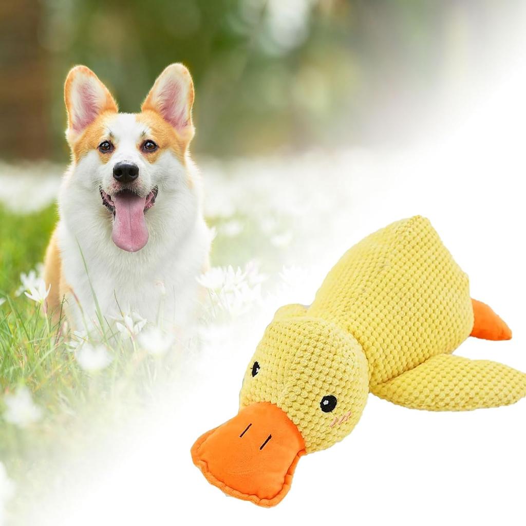 Mellow Dog Calming Duck Toy - Quacking, Squeaky, Durable for Indoor Small Dogs (Yellow)