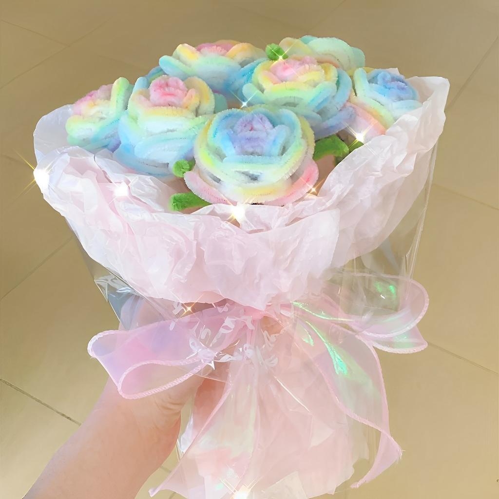 120PCS DIY Crafts Pipe Cleaner Chenille Stems Kits for Flower Making, Artificial Rose Bouquets for Party  Home Decoration