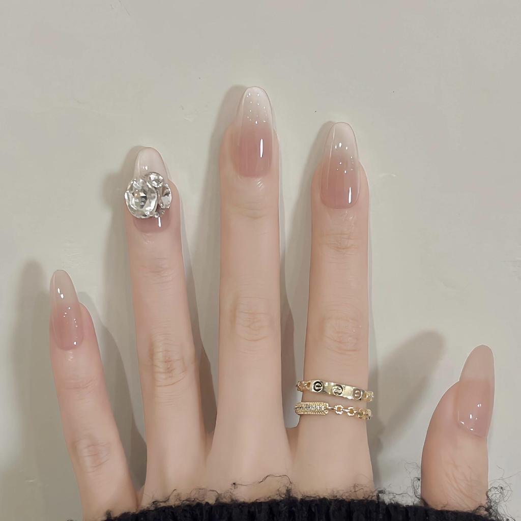 Blush French Cat Eye Princess Bow Nails - Handmade Wearable Nail Art