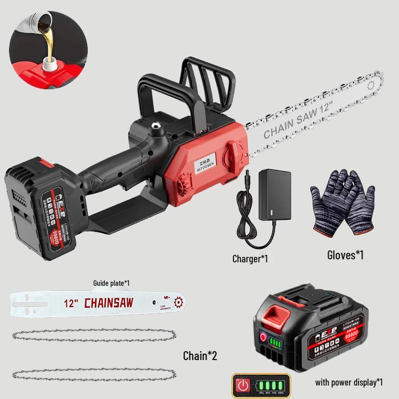 

12-дюймова безщіткова високошвидкісна електрична ланцюгова пила з літієвою батареєю, ручна для заготівлі дров на відкритому повітрі
