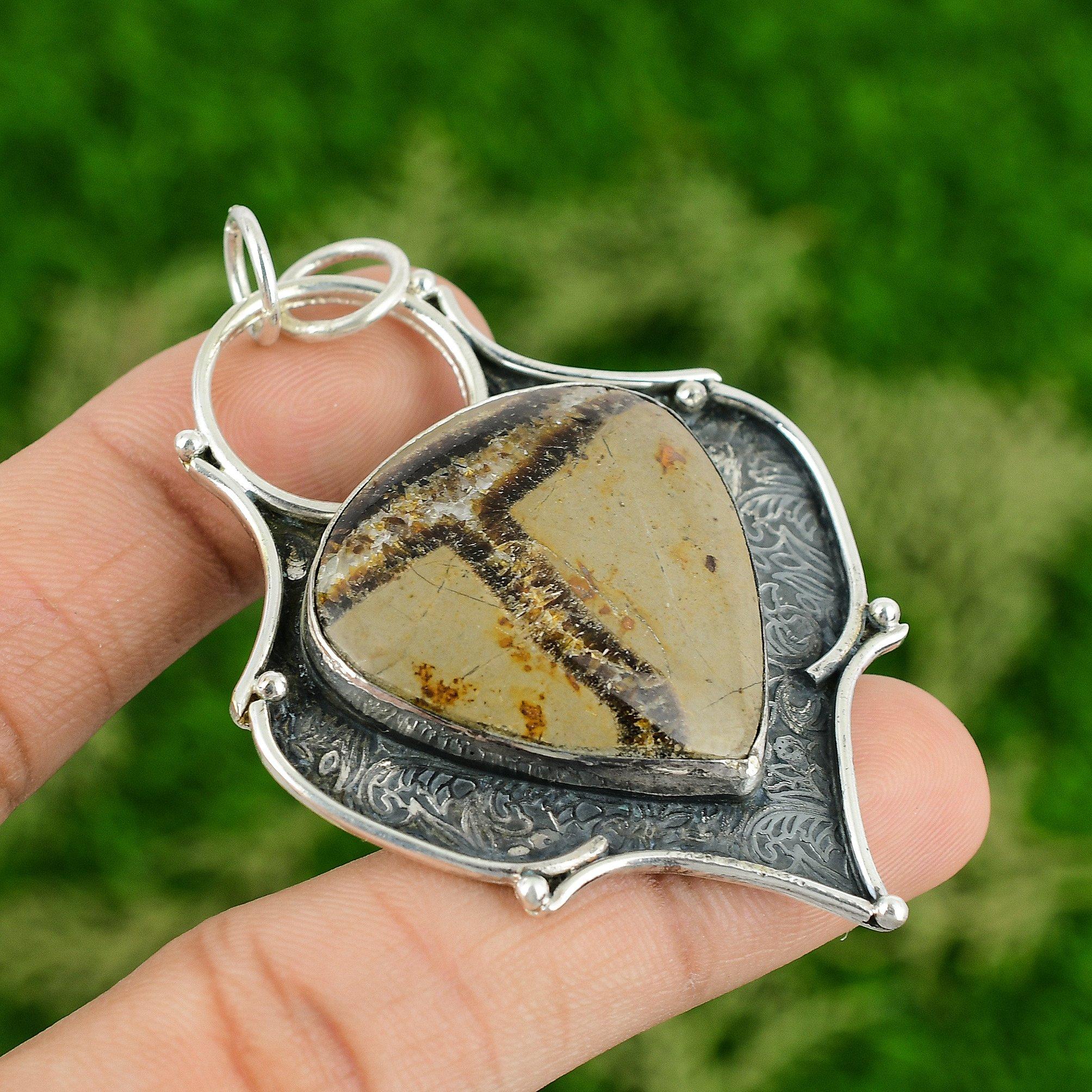 

Natural Septarian Wedding Anniversary Boho Mother Pendant 925 Sterling Silver