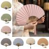 Cotton Linen Cloth Folding Hand Fan Solid Color Handheld Fan Retro Mini Shell Fan  Dance Props