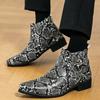 Fashion New Men's Pointed Rock Punk Snake Skin Leather Casual Chelsea Ankle Boot Male Winter High Tops  Shoes Zapatos Hombre