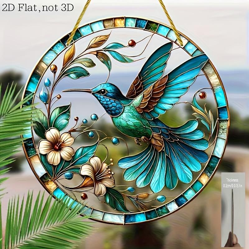 2D Flat Acrylic Vibrant Hummingbird and Floral Decoration, No Need for Batteries/electricity, Unique Indoor/outdoor Decoration, Multi-purpo