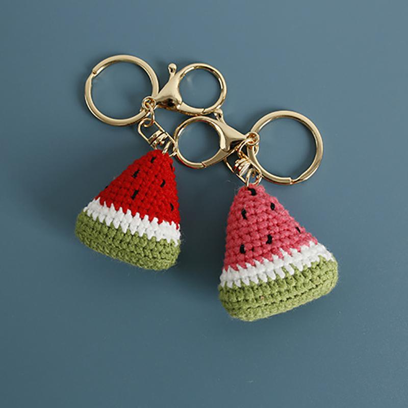 Sweet Hand-Woven Watermelon Pendant Keychain Cartoon Bag Hanging Decoration Car Keychain Bag Decoration Accessories Gifts