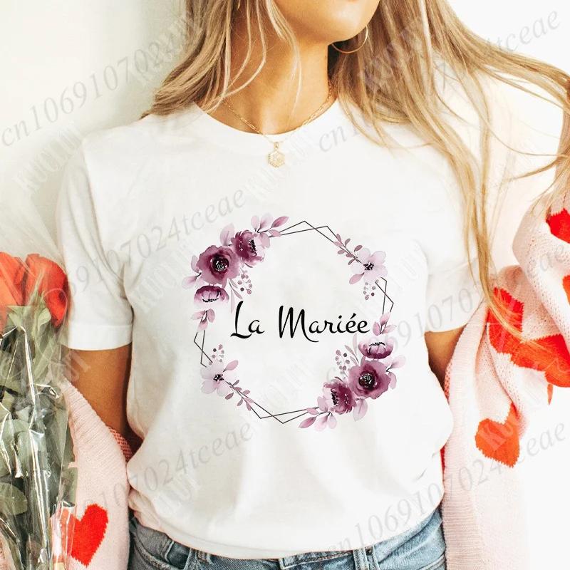

French Bridal Wedding Floral Clothing Girls Bachelorette Hen Party Tops Women Bridesmaid Team Evjf Future Bride To Be TShirt S
