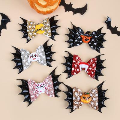 1PC Nœuds à cheveux étoiles scintillantes avec pinces Pinces à cheveux citrouille diable Filles Festival Halloween Fête Barrettes Pinces Coiffure Enfants