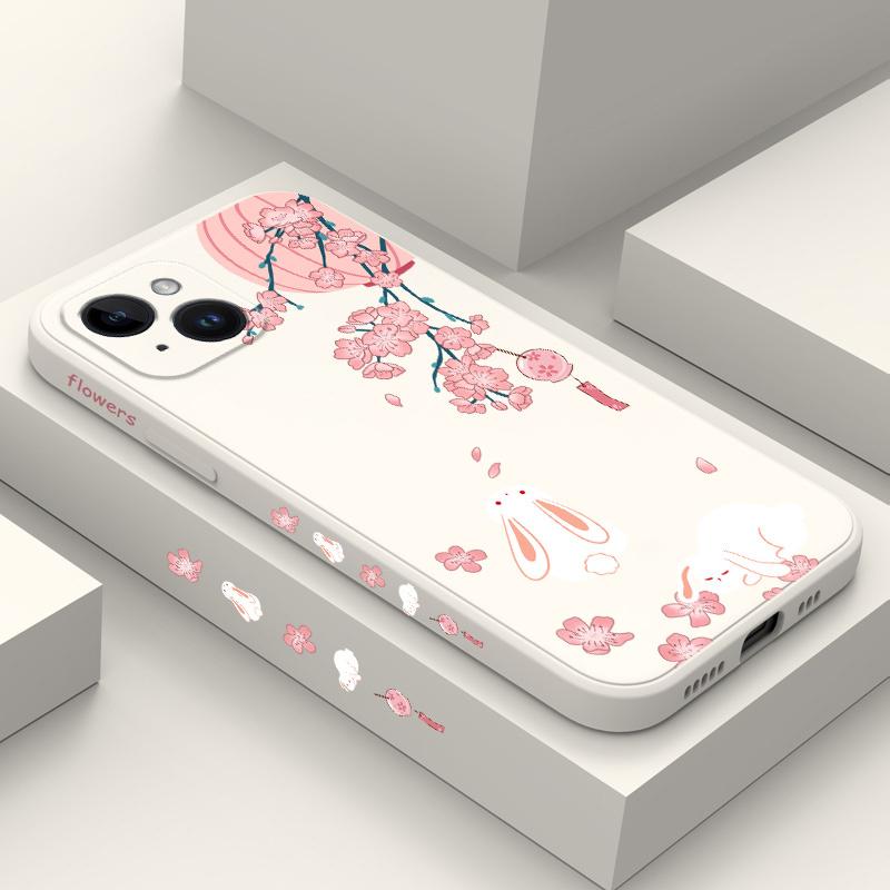 Peach Bunny Phone Case For iPhone 16 15 14 13 12 11 Plus Pro Max Mini X XR XS SE2020 8 7 6 6S Plus Liquid Silicone Cover