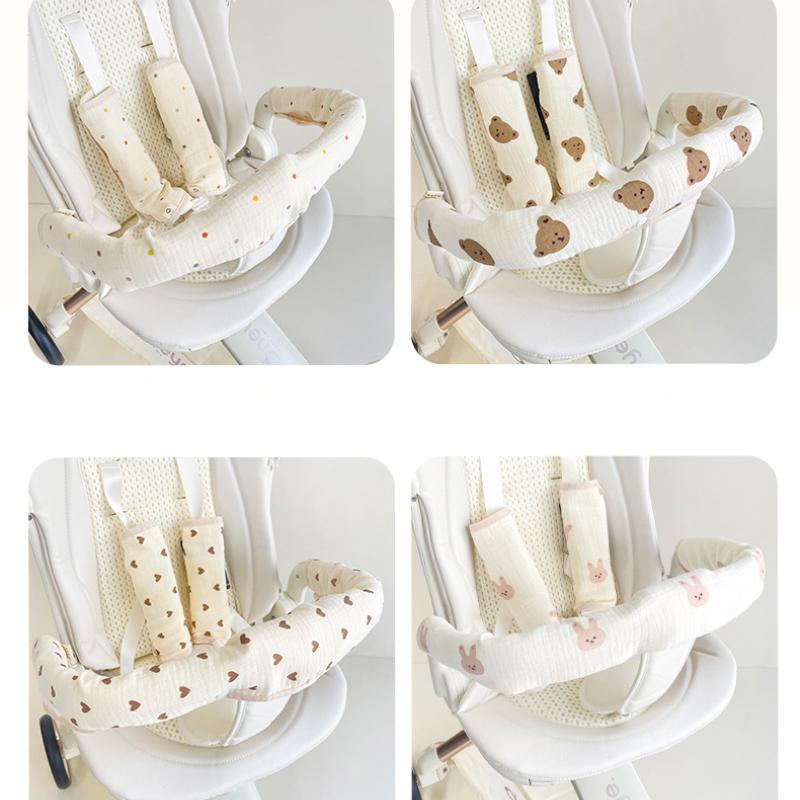 3pcs Set Baby Stroller Armrest Cover Cotton Gauze Shoulder Strap Drool Towel Baby Stroller Handle Cover Stroller Accessories