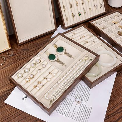 1pc Walnut Wood Grain Jewelry Box, Jewelry Storage Tray, Store Counter Display Tray, Used for Rings, Necklaces, Earrings