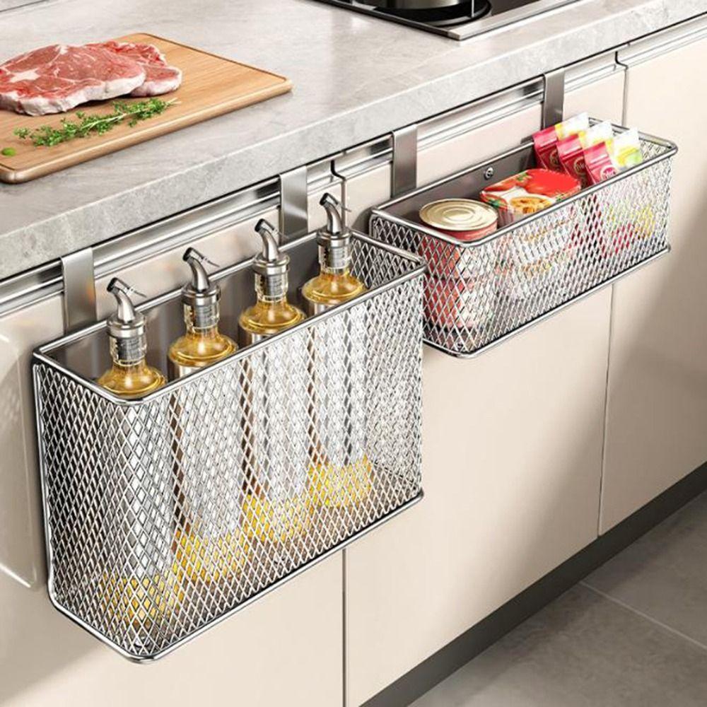Carbon Steel Kitchen Hanging Basket No-Drill Space Saving Seasoning Organizer Wall Mounted Cling Film Storage Rack Bathroom