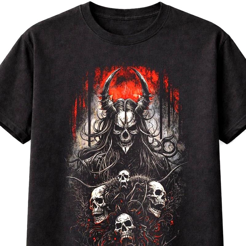 Horned Skull Demon Dark Gothic Horror Graphic Unisex TShirt S5XL S