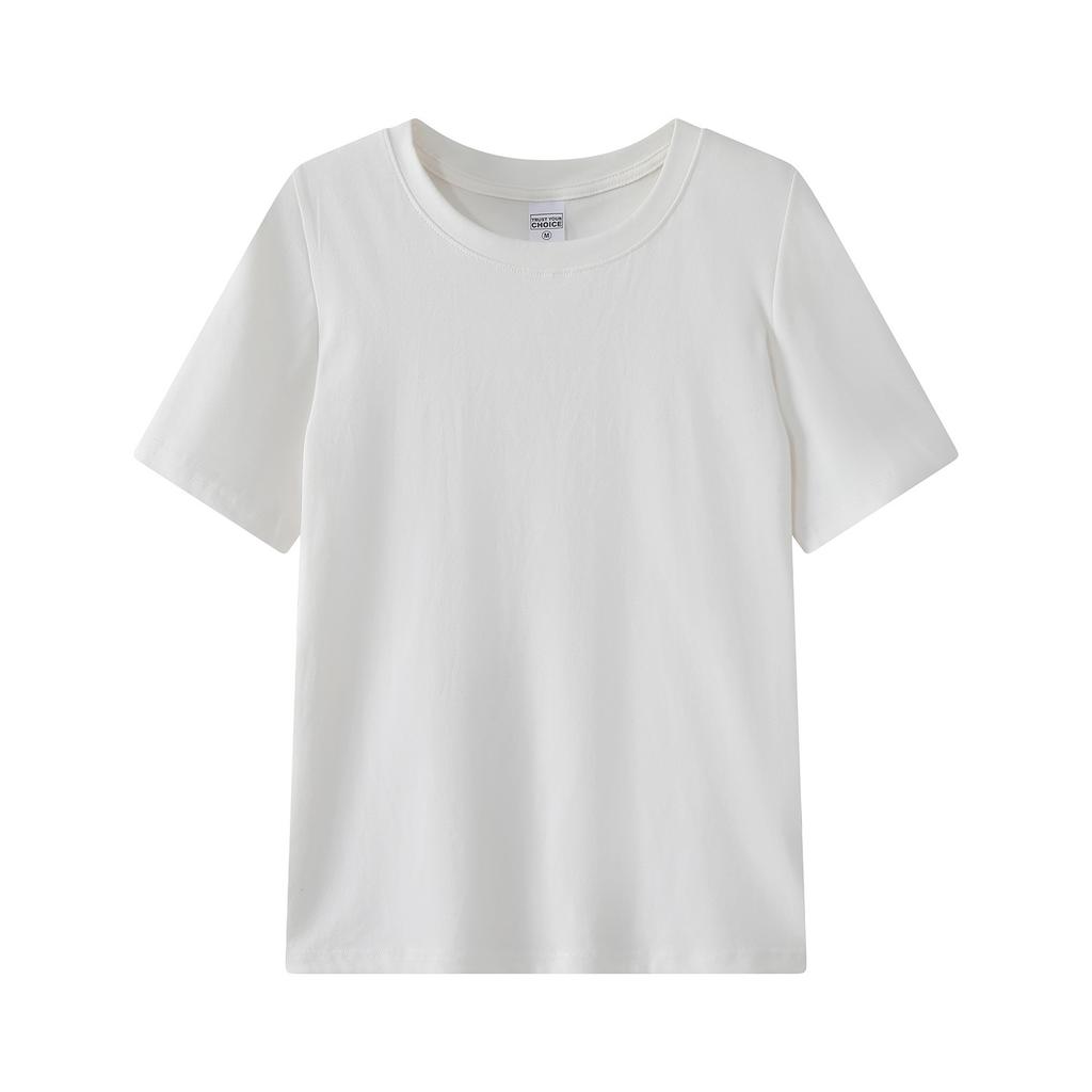 Women's Crew Neck Short Sleeve T-shirt Slim Fit Korean Style Solid Color Basic Tee