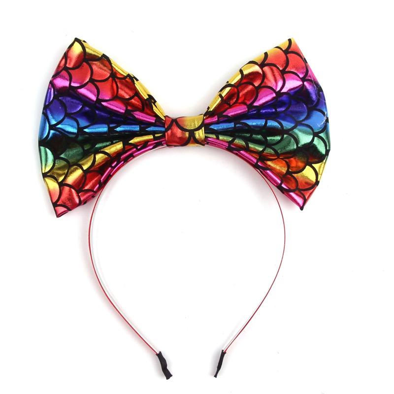 Mode Meerjungfrau Disney Stirnband Kind Sommer 7'' Schleife Metallic Große Schleife Stirnband Kopfschmuck Mädchen Festival Party DIY Haaraccessoires