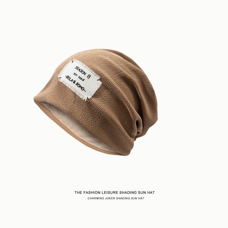 Autumn and winter thin plaid stack hat women's fashion versatile sports headscarf sweating solid color breathable cold hat men