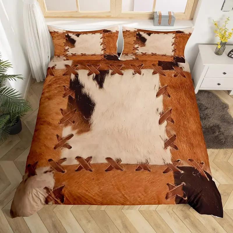 Cowhide Duvet Cover Cow Fur Bedding Set Microfiber Western Farm Animal Skin Comforter Cover Twin Full For Kids Teens Room Decor