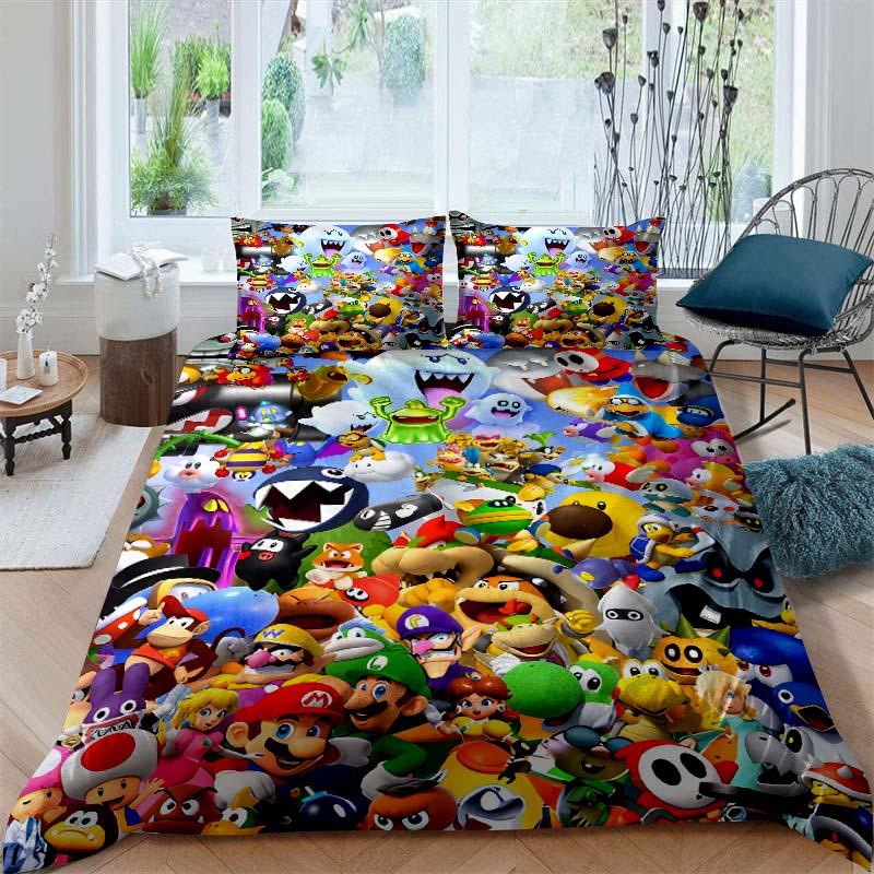 Star-patterned three-piece bedding set (Super Mario game) - includes one duvet cover and two pillowcases221