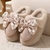 Fashion Thick Soled Women's Slippers 2024 New Winter Bow Decoration Home Interior with Plush Insulation Anti Slip Properties Platform