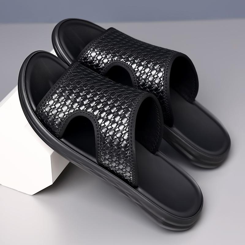 

Летние мужские удобные плетеные кожаные шлепанцы модная корейская версия нескользящая пляжная обувь тапочки с зажимом для носка набор тапочек 38