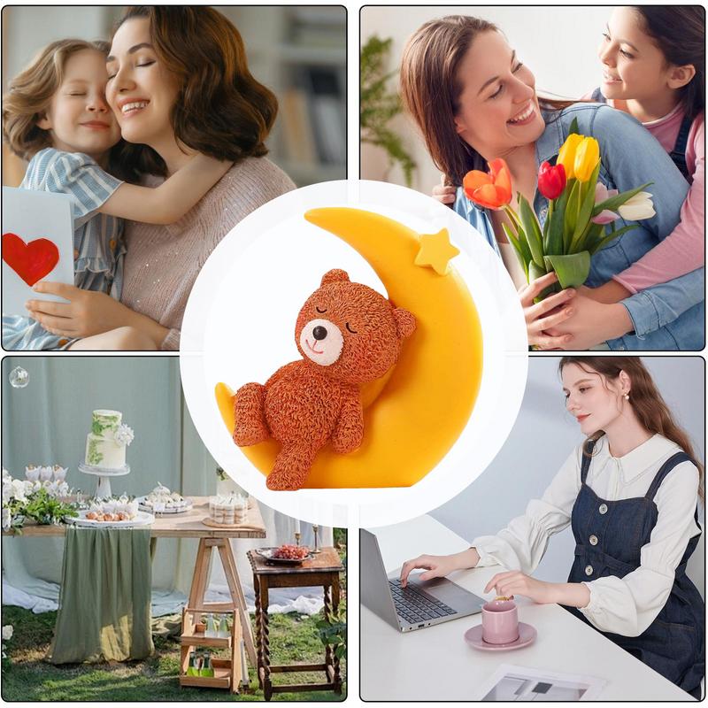 Bear And Moon Cake Topper Decorative Sculpture For Desk Desktop Moon Bear Statue Ornament For Baby Shower Resin Figurine Cake