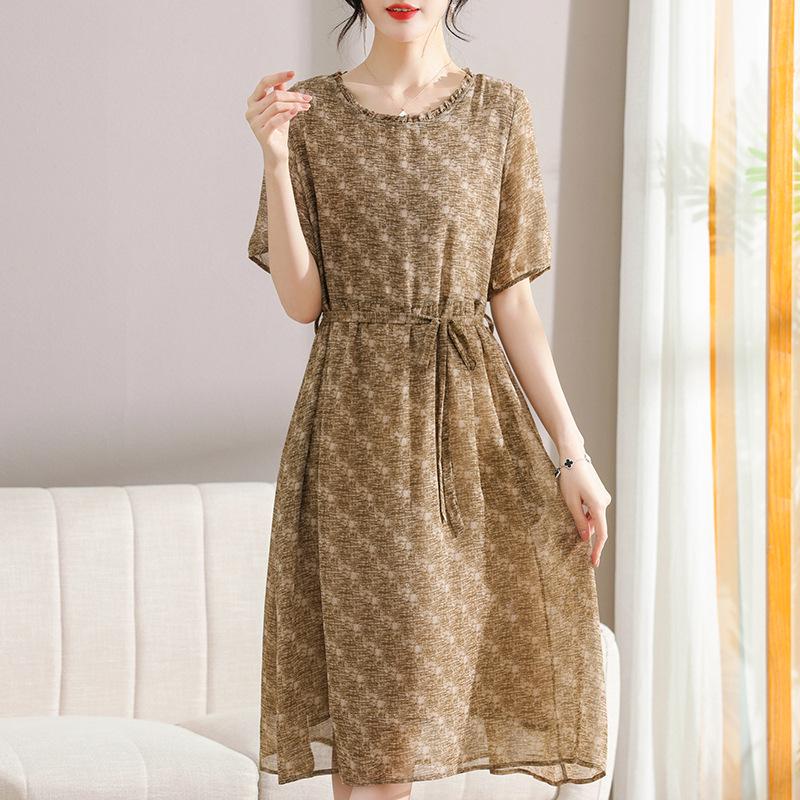 Summer Chiffon Tie-up Dress for Middle-aged & Elderly Women - 2026 New Style Fashionable Loose Skirt