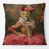 European Retro Vintage Royal Animals Portraits Leopard Panther Dog Cat Cushion Covers Sofa Pillowcase