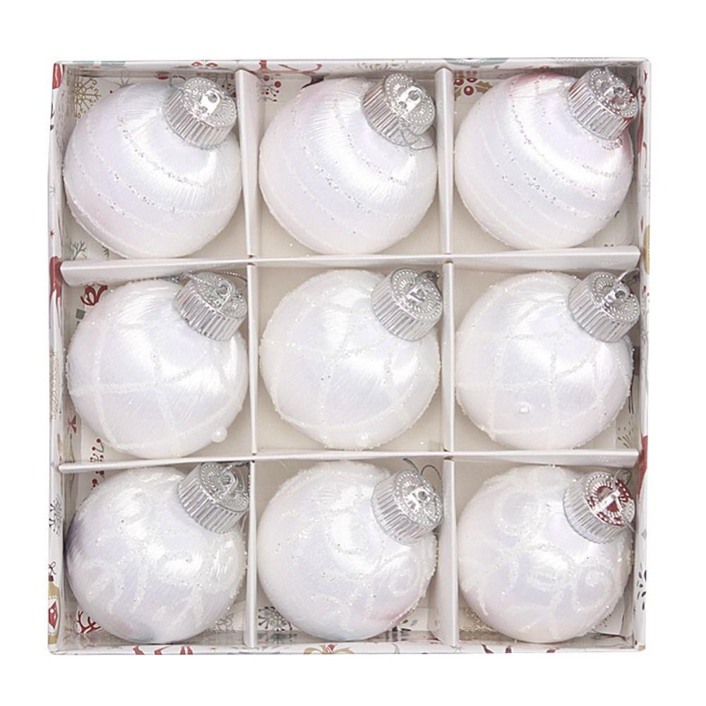 

9pcs Plastic Christmas Silk Thread Balls Round Christmas Tree Hanging Ball Home Xmas Decor белый