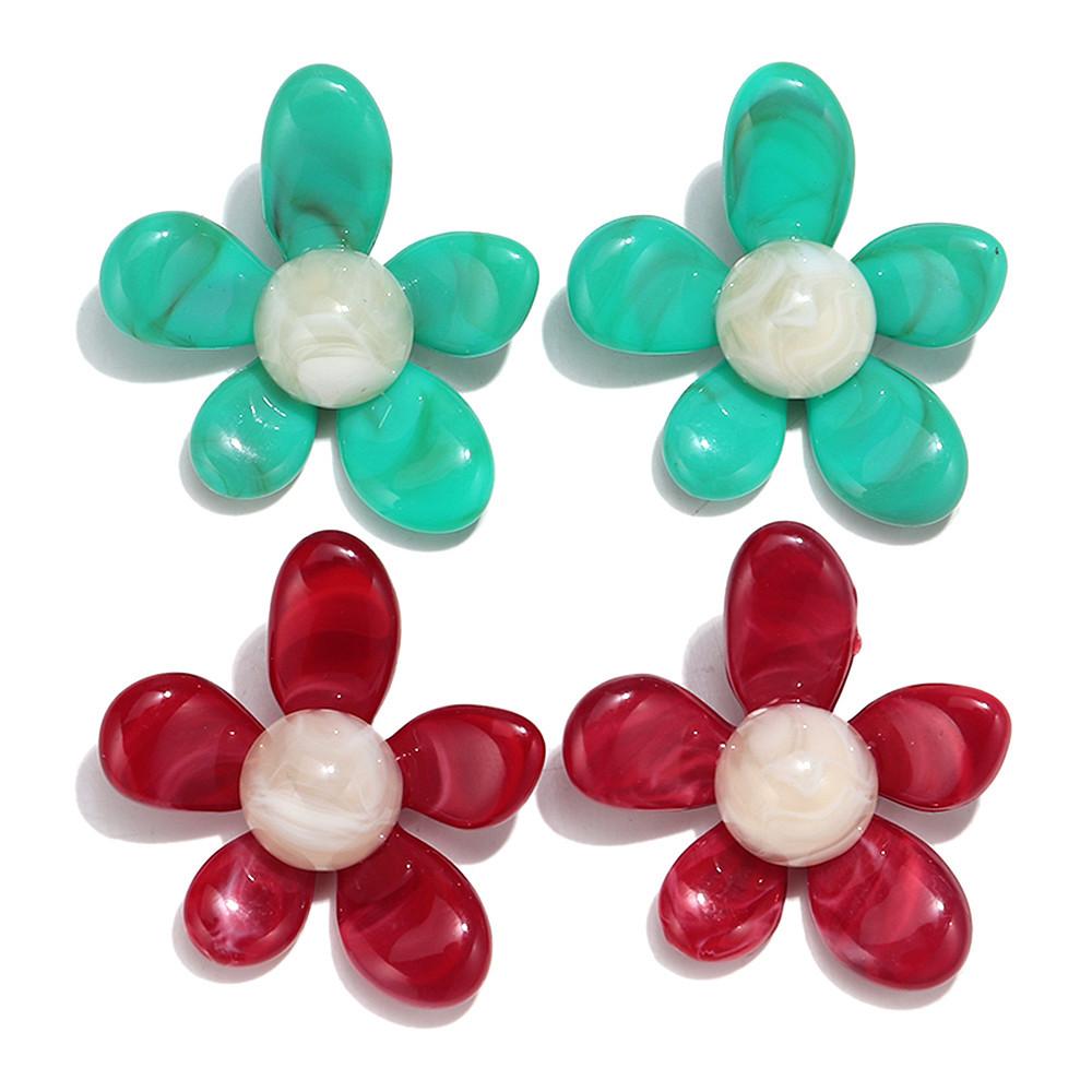 New Colorful Acrylic Flower Stud Earrings for Women Summer Fashion Five Petal Floral Resin Earring Statement Jewelry Daily Gifts