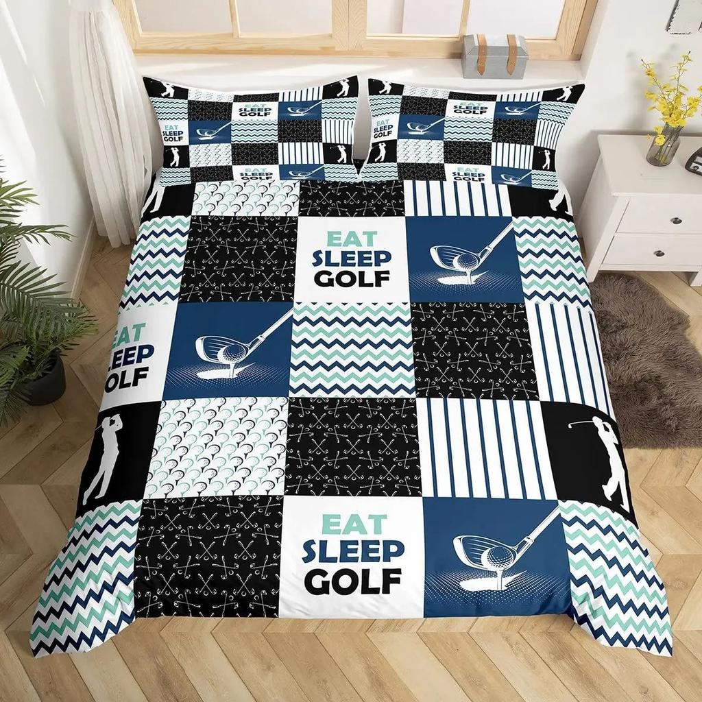 Golf Print Duvet Set Three-Piece Sports Game Theme Bedding Set