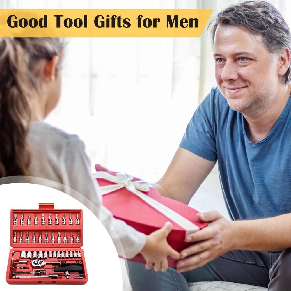 46 Pieces 1/4 Inch Drive Socket Ratchet Wrench Set, With Bit Socket Set, Metric And Extension Bar For Auto Repairing
