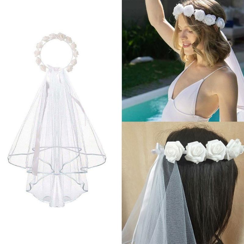 Delicate Bridal Crown Headband with Veil Bachelorette Party Hairhoop Engagement Party Headdresses Wedding Photoshoots