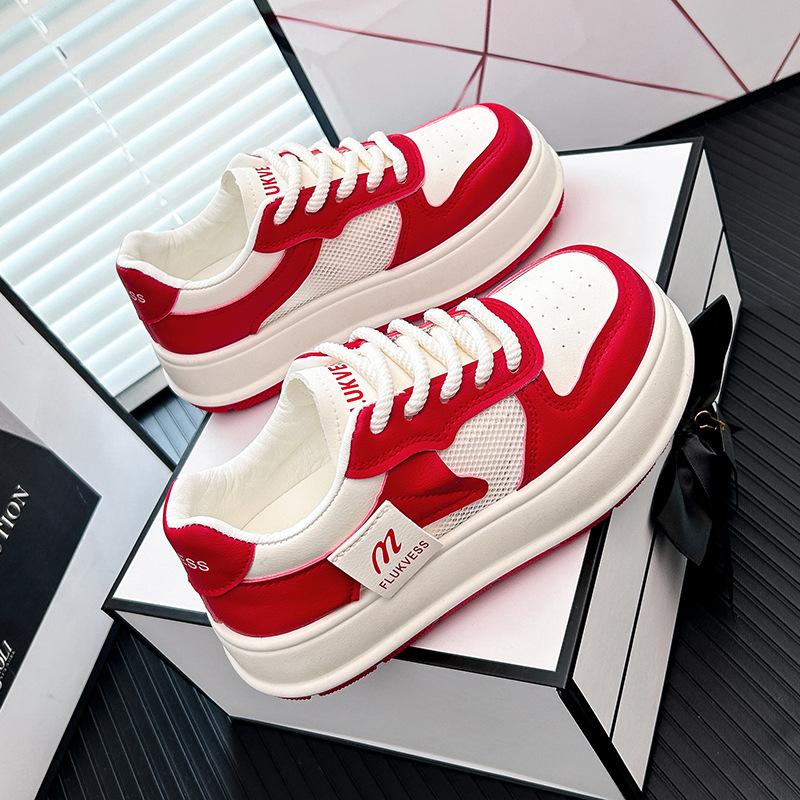 INS White Shoes for Students Korean Style Women's Fashionable  Summer New Platform Height Increasing Breathable Casual Shoes Street Shot Z6602