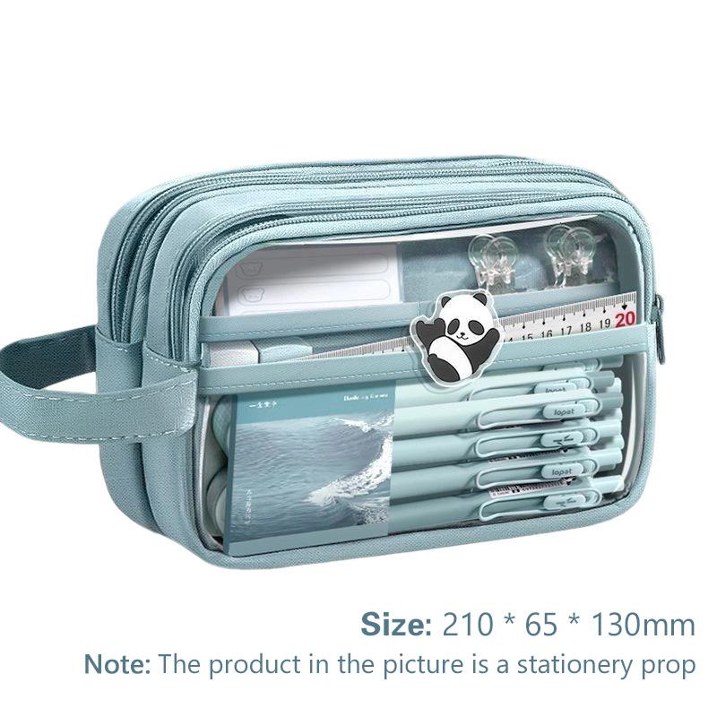 Handheld Double Layer Transparent Pencil Case Pen Bag Hitting Color Square Storage Pouch For Stationery School