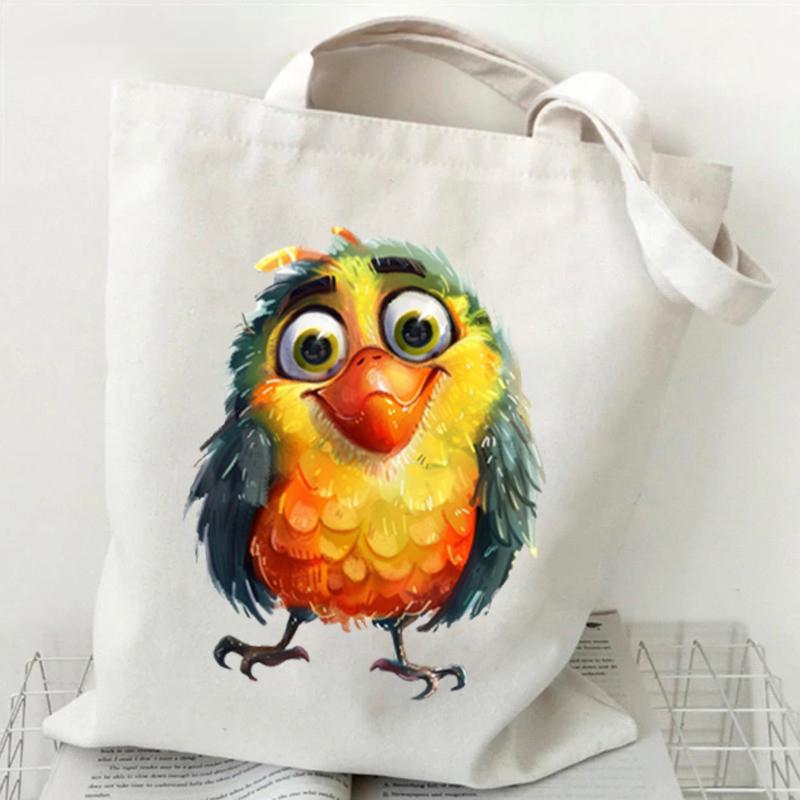 

Сумка через плечо с принтом акварельных животных Birde Женская мода Мультяшная сова Холщовая сумка-тоут Смешные женские сумки Harajuku Birde в стиле аниме